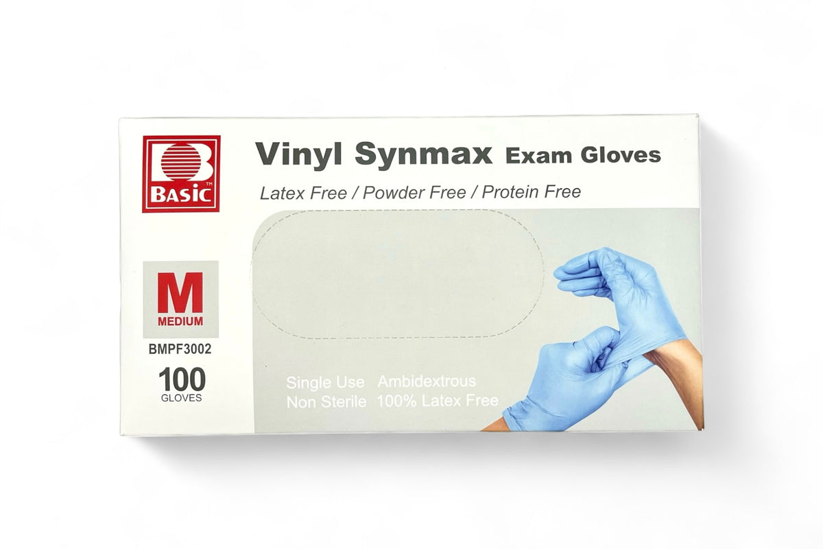 BASIC Vinyl Synmax Exam Gloves, Powder-Free, Latex-Free, Protein