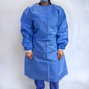 Isolation Gown AAMI Level 2 (GREDALE, ID305C) SMS (35 gsm), Disposable, Non-Surgical, White Cotton Cuffs, Color Blue