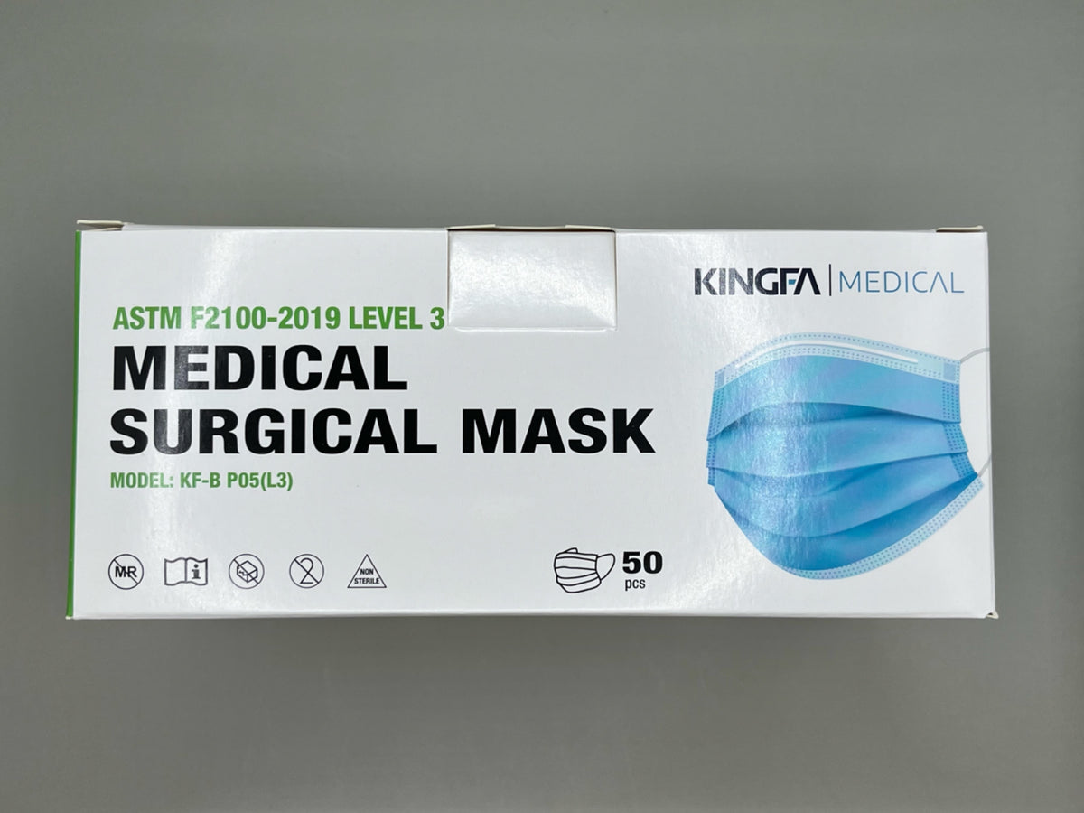 KINGFA Medical 3-Ply Level 3 Surgical Mask with Earloops, Light