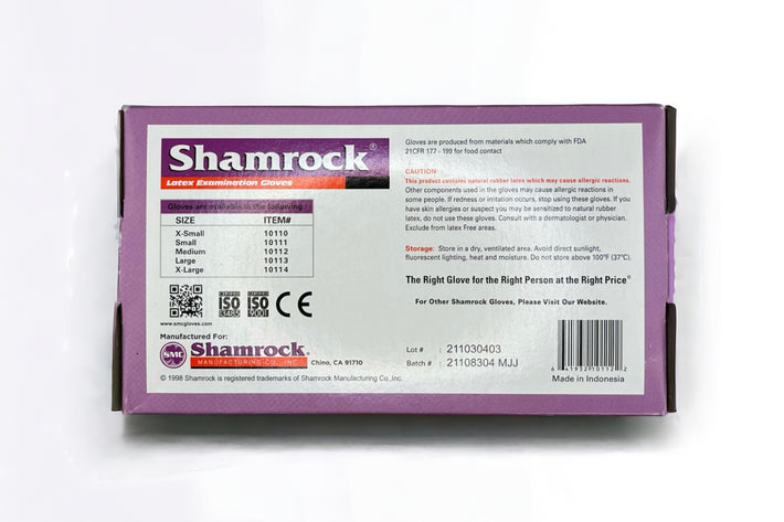 SHAMROCK Latex Powder-Free Exam Gloves, 4.5 - 5.0 mil, White, 510k, FDA 21CFR 177-199 for food contact)