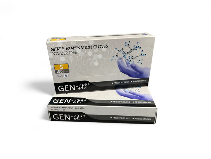 GEN-X Nitrile Powder-Free Examination Gloves, 3 mil, Size Small, Blue (ASTM D6319, FDA 510k)