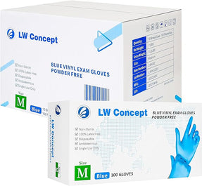 LW Concept Blue Vinyl Exam Gloves, Multipurpose Latex & Powder Free, 4.5 mil (LW4002)