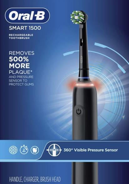 Oral-B SMART 1500 Rechargeable Electric Toothbrush with Visible Pressure Sensor, Black
