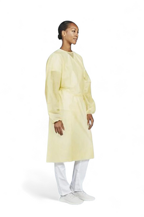 Isolation Gown Level 2 (30 gsm), disposable, non-woven, white knit cuff, non-surgical, 100 gowns/case, yellow [Emsons Agra LLC]