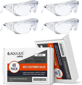 Aqulius Bulk Pack Safety Glasses Over Eyeglasses (Anti-Fog & Scratch Resistant) Clear Eye Protection - OTG Safety Goggles