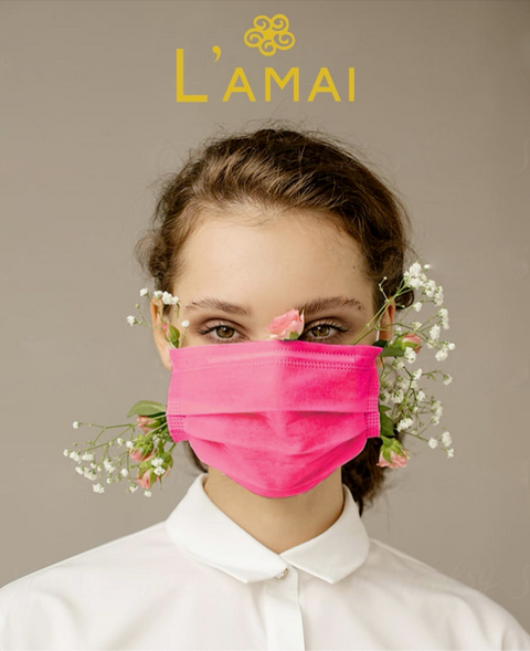 L'AMAI Pink 4-Ply Level 2 Protective Face Masks with Ear Loops, (ASTM Level 2, FDA 510k)