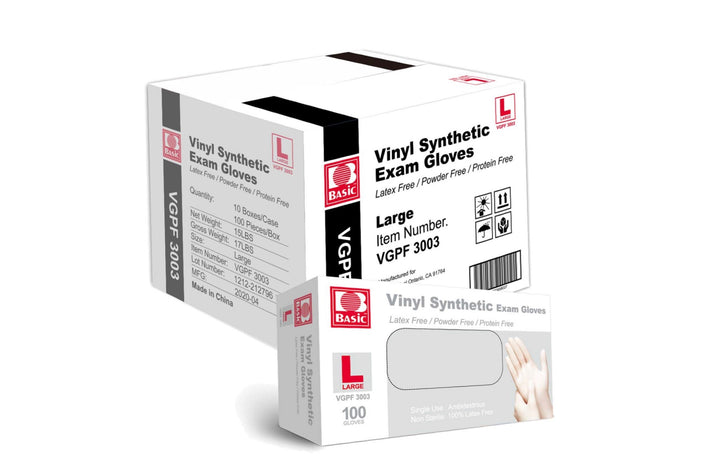 BASIC Clear Vinyl Synthetic Powder-Free Exam Gloves, (ASTM D5250, FDA 510k)