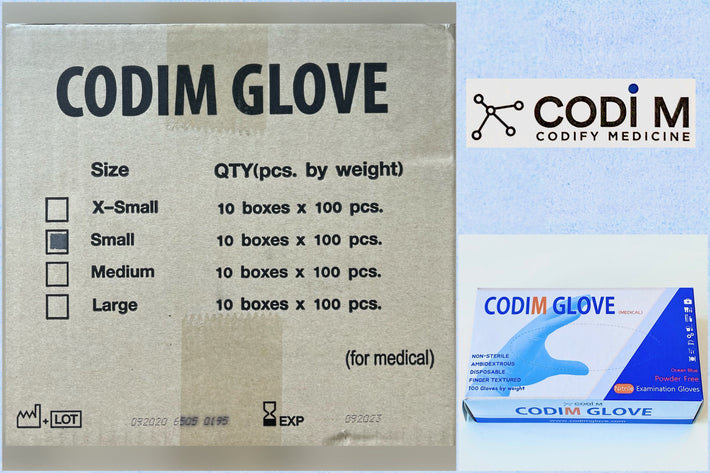 CODiM (SRI TRANG) Nitrile Powder-Free Exam Gloves, 3.2 - 4.0 mil, Blue (Chemo-Tested, FDA 510k)