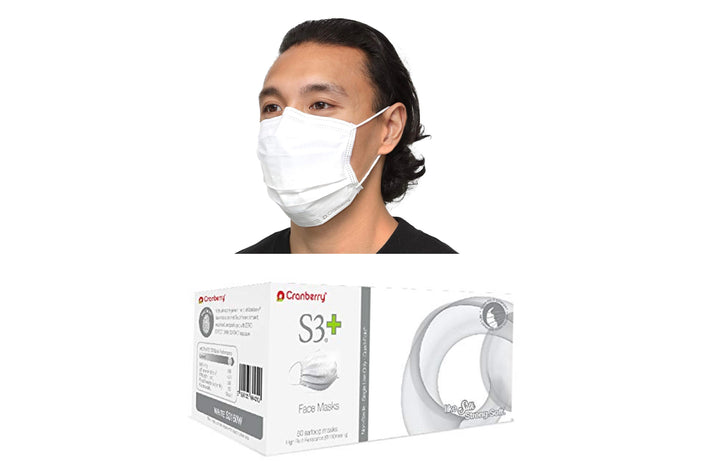 Cranberry S3+ (S3160W, White) Level 3 Surgical Face Mask with Ear loops, (ASTM-F2100 Level 3, FDA 510k)